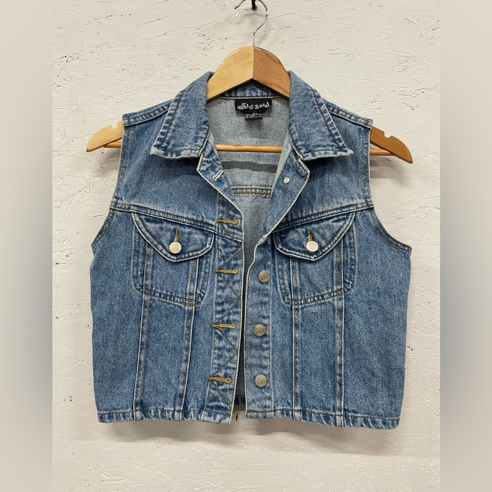 Y2K She Said Denim Button Down Vest, Size S